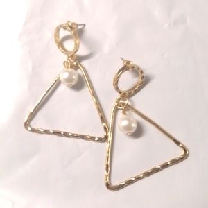 Gold Tone Faux Pearl Earrings